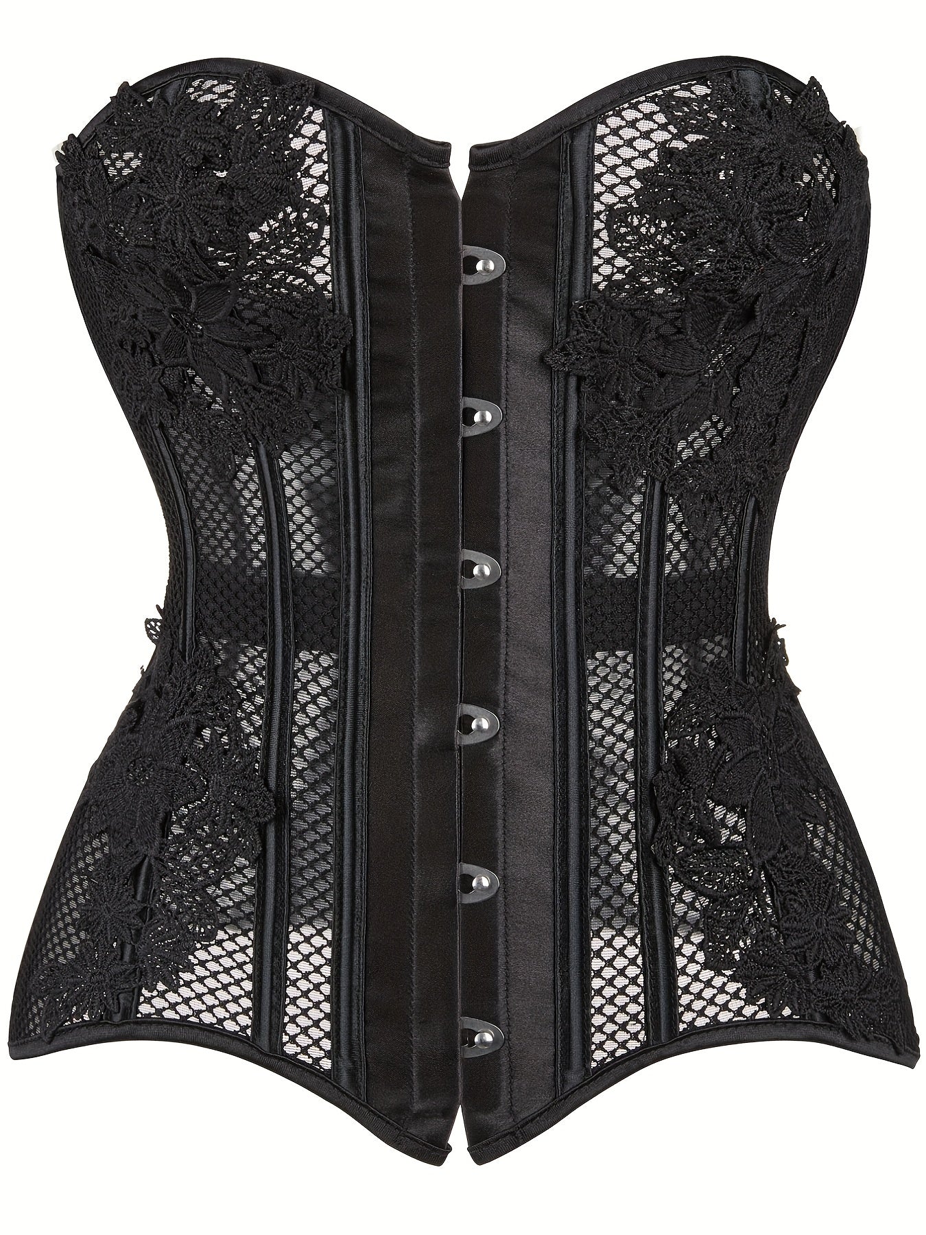 Fishnet Corset Bustier Cut Out Lace Up Body Shaper Lingerie