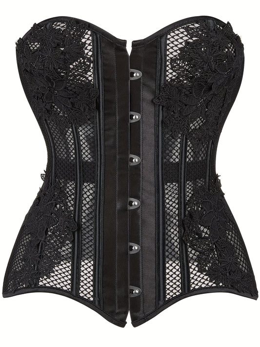 Fishnet Corset Bustier Cut Out Lace Up Body Shaper Lingerie
