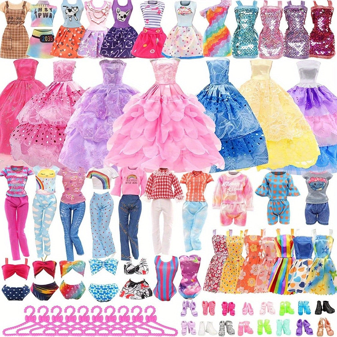 50pcs Mixed Doll Clothes Set for 11.5 Inch Dolls with 3 Princess Dresses
