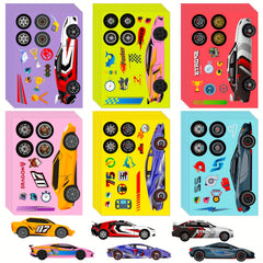 6 Sheets Cartoon Sports Car Make A Face Stickers