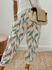 Women's Plus Leaf Print Elastic Waist Harem Trousers
