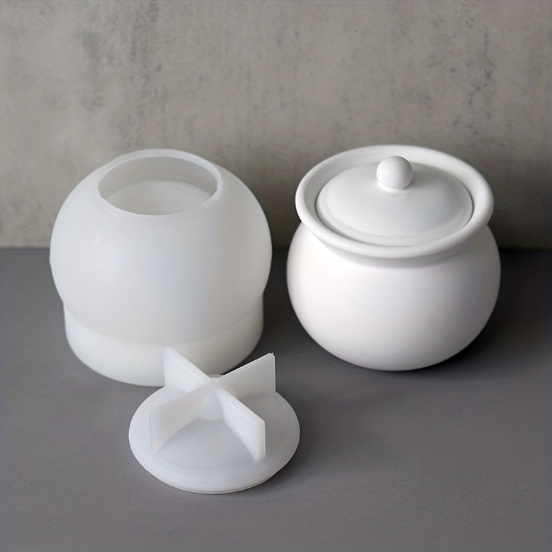 Concrete Candle Jar with Lid Silicone Mold DIY Craft Mould