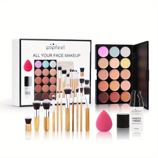 Complete Eye Makeup Set: Palette, Mascara, Brush, Liner, Brow Pen