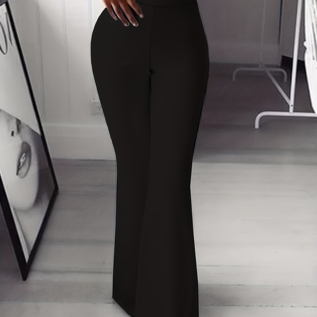  Solid High Rise Stretch Flared Leg Pants