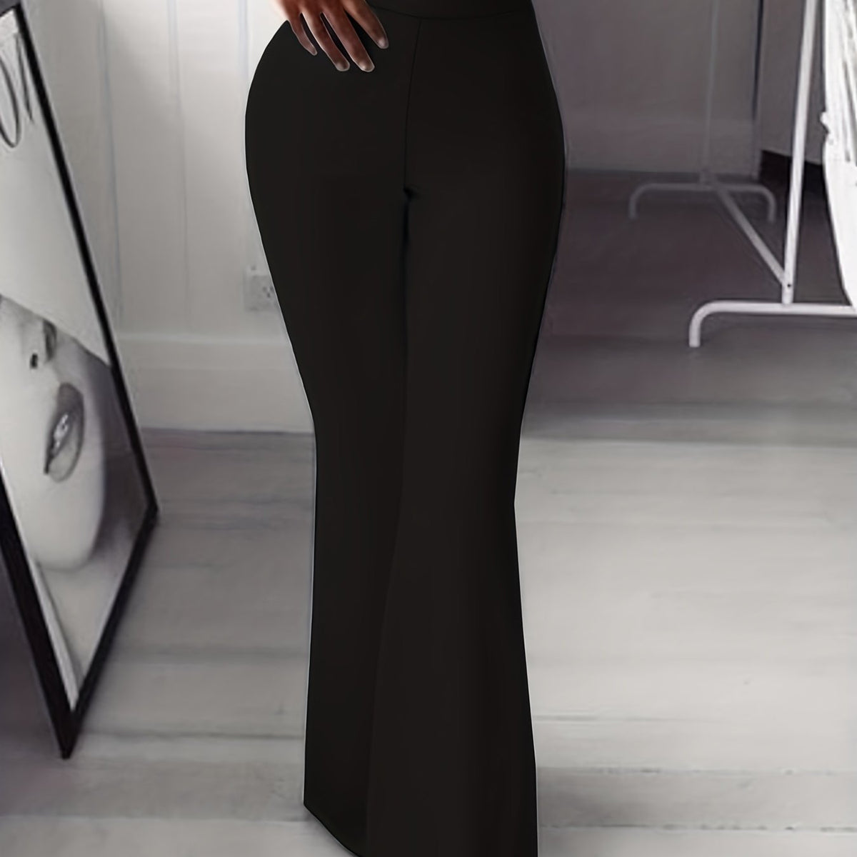  Solid High Rise Stretch Flared Leg Pants