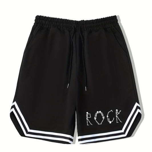 Men's Rock Print Basketball Shorts Casual Slightly Stretch Drawstring Shorts