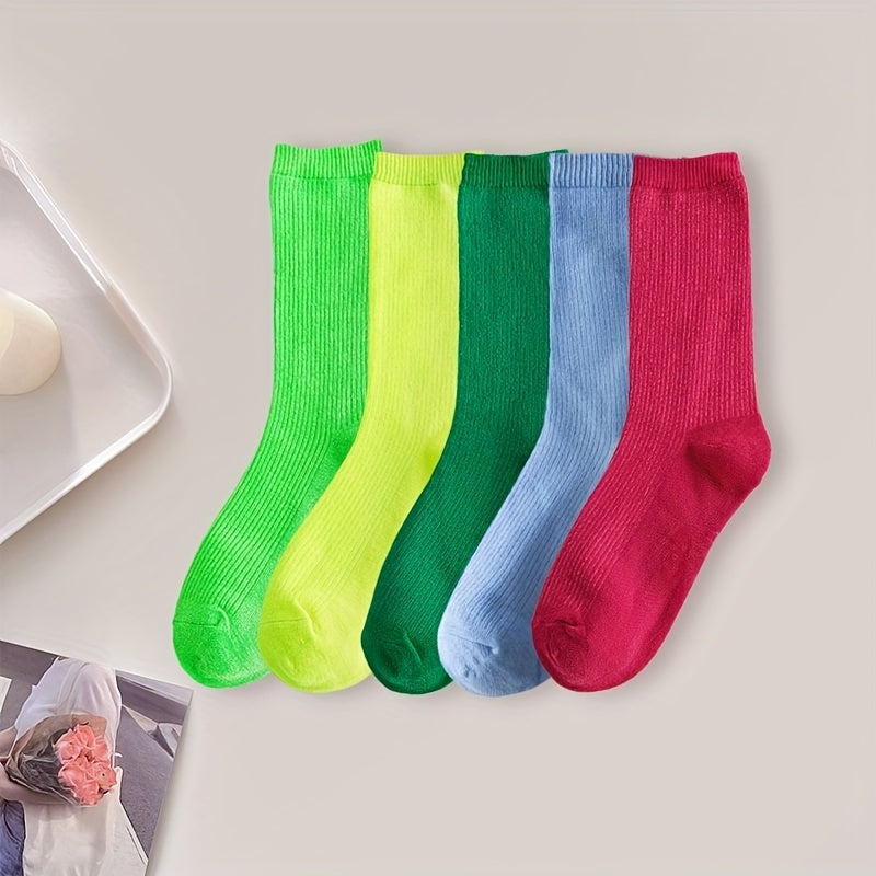 10 Pairs Women's Mid Tube Socks Comfy & Breathable Solid Color Stockings