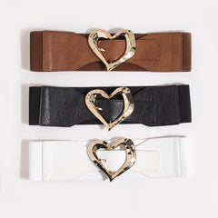 Heart Buckle Elastic Wide Belt Solid Waistband Women Decorative Girdle