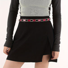 Crystal Decor Waist Chain Western Hollow Out Metal Belly Chain