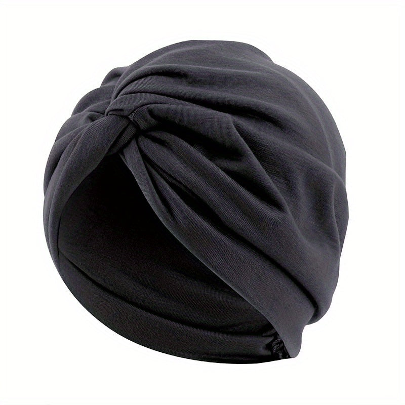 Knotted Pleated Head Wrap Solid Beanies Turban Women's Elastic Chemo Hat