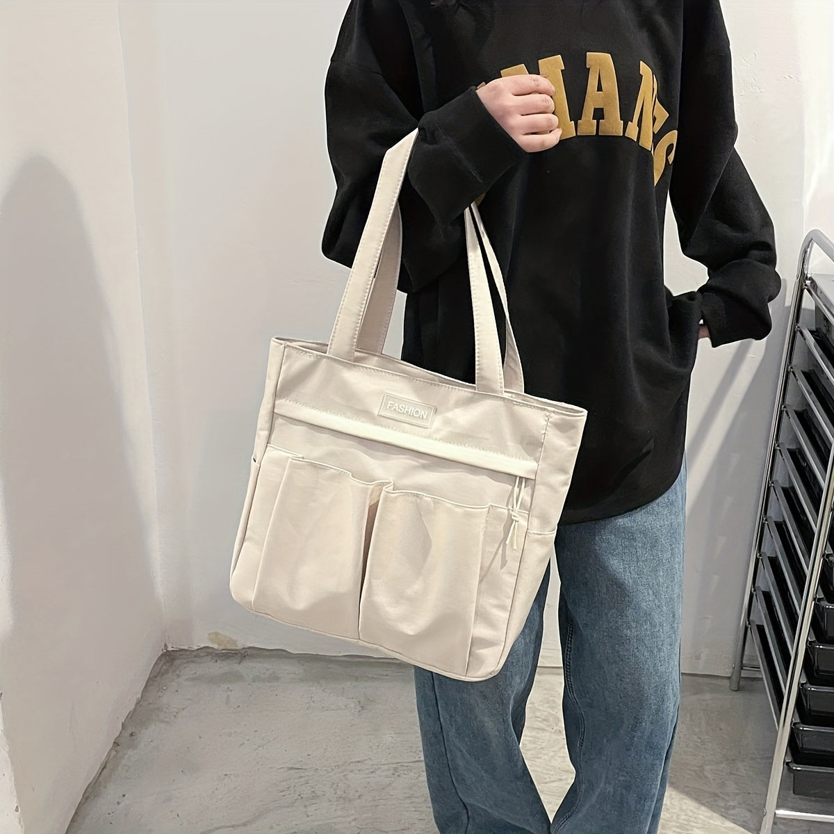 Casual Canvas Shoulder Bag Solid Handbag All Match Storage Bag