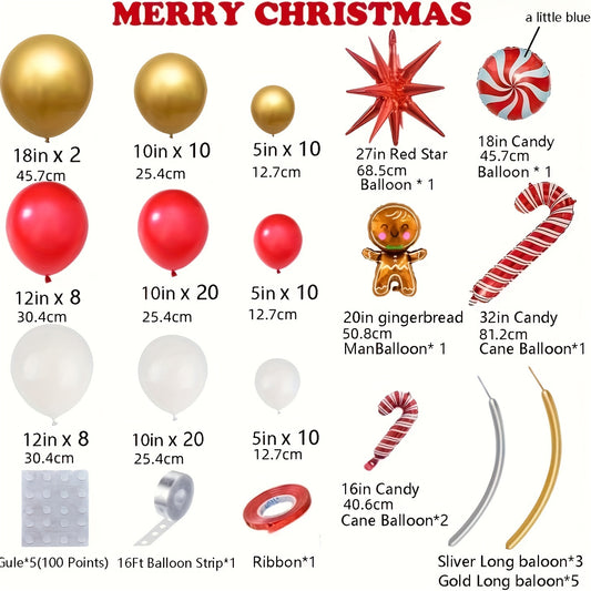Christmas Balloon Garland Arch Kit Red Golden Candy Cane Balloons