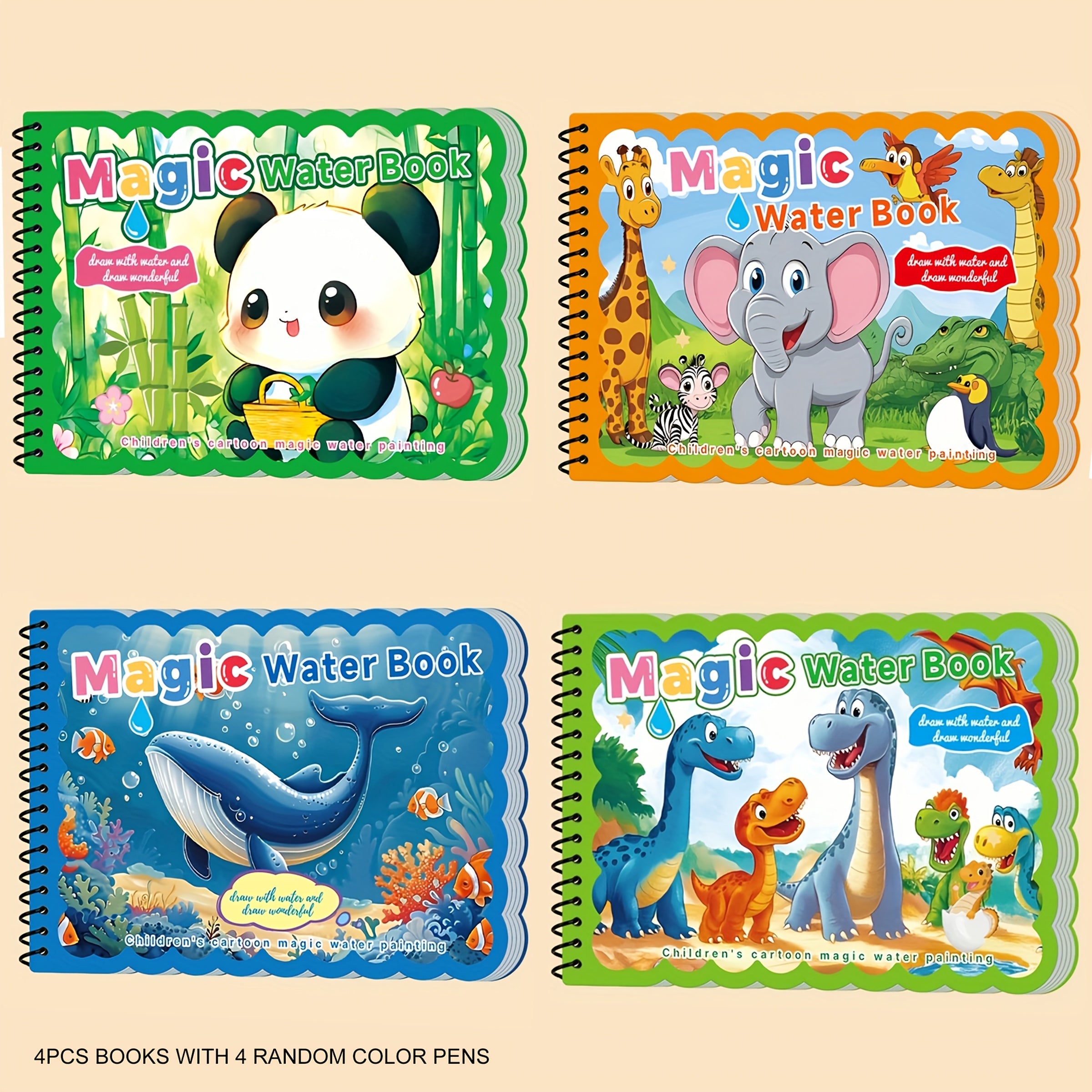 4pcs Reusable Water Book with Pens