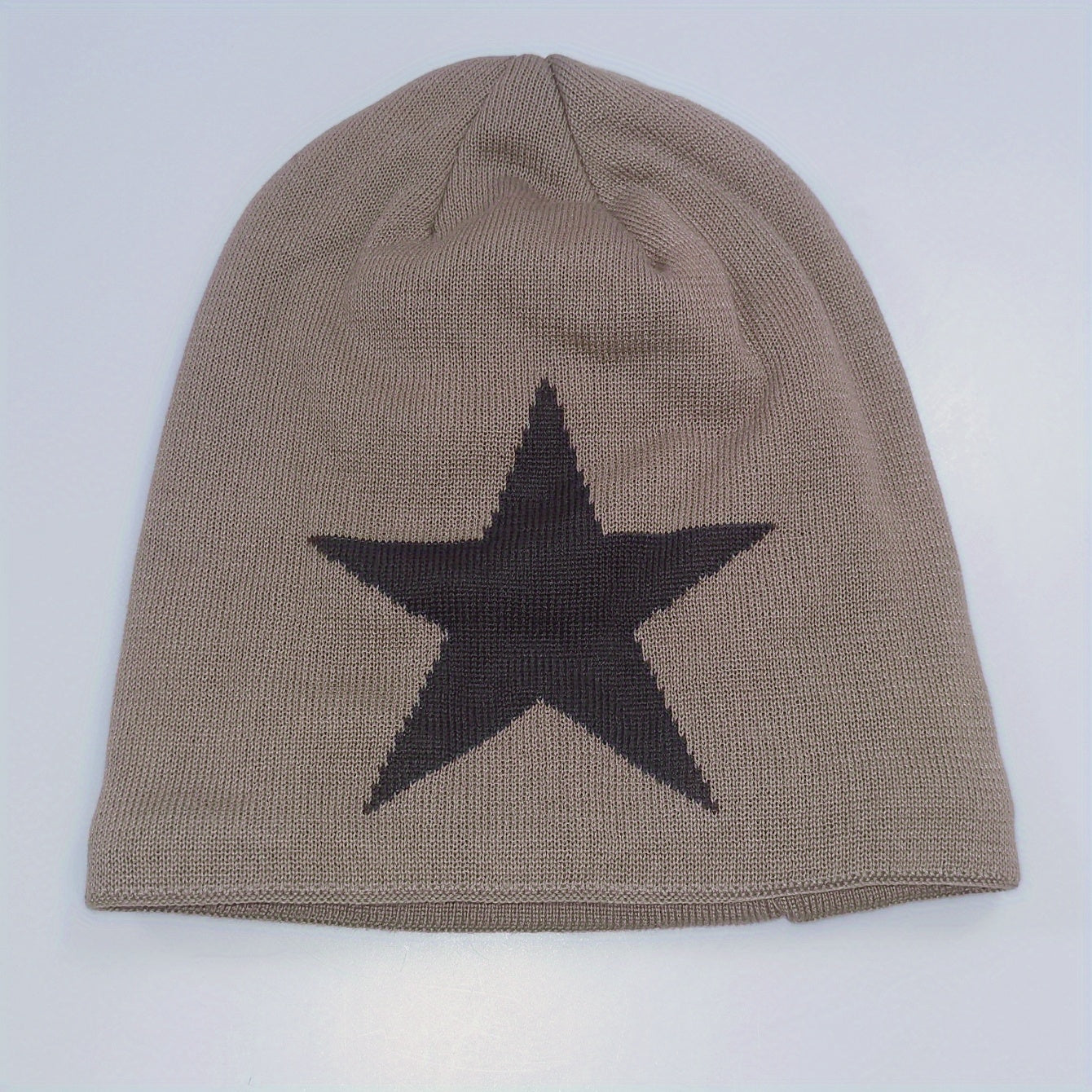 Neutral Large Star Jacquard Plus Velvet Knitted Hat