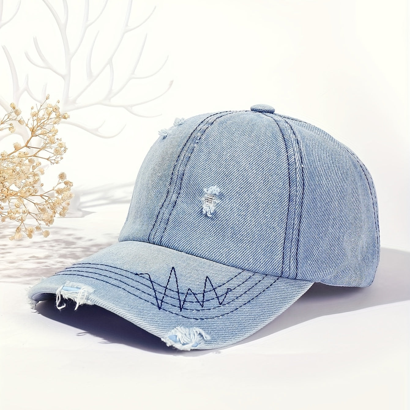 Distressed Ripped Baseball Cap Vintage Adjustable Dad Hat Casual Sun Hat