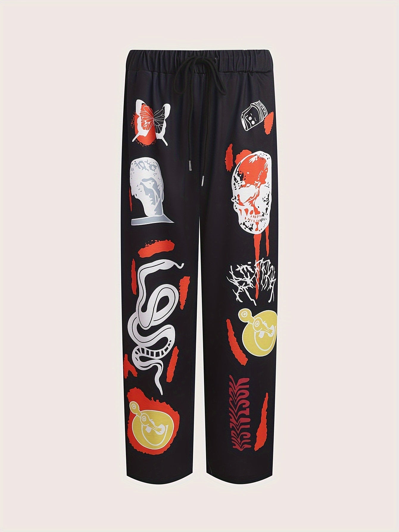  Graffiti Print Drawstring High Rise Pants