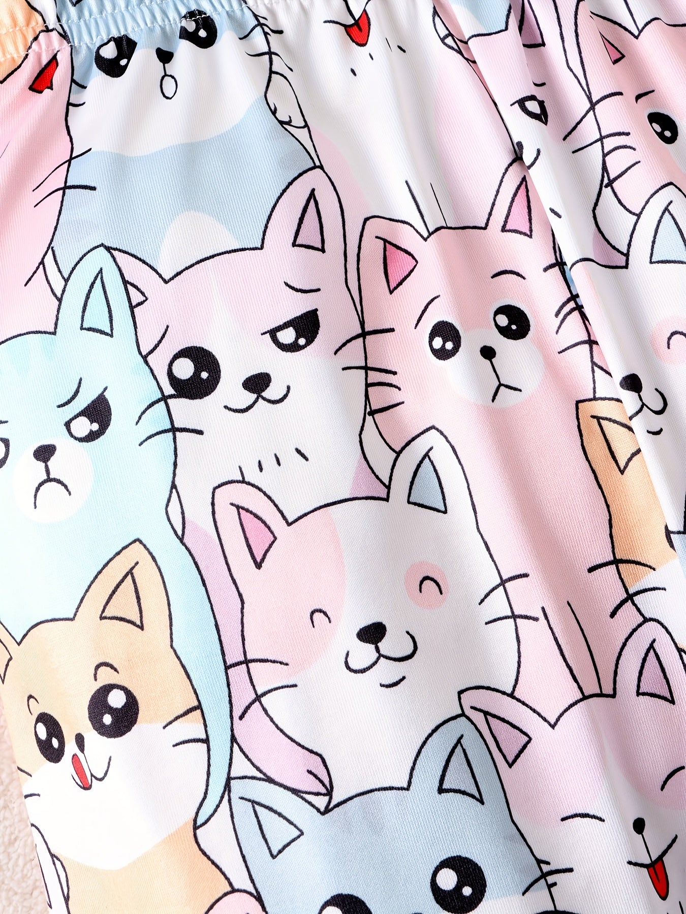 Girl's Cat Print Pants Child's Cozy Trousers