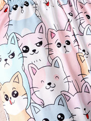 Girl's Cat Print Pants Child's Cozy Trousers