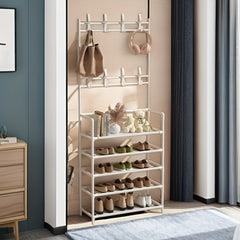 Sturdy Freestanding Metal Coat Rack Shoe Rack w/ Multifunctional Storage Rack