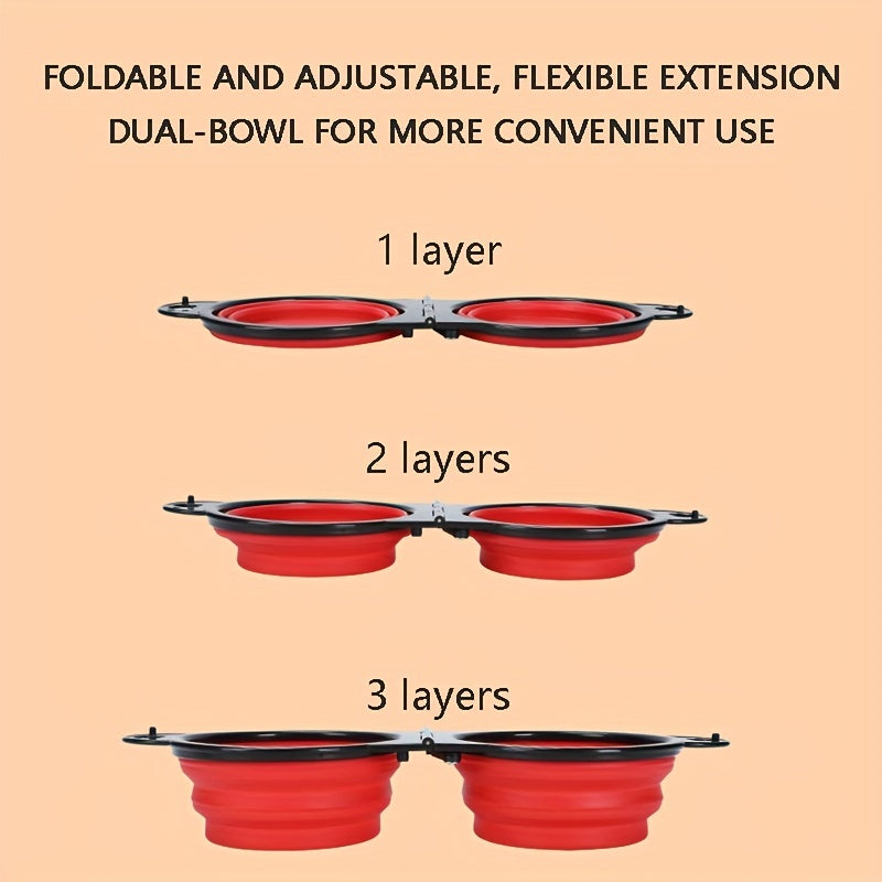 Portable Double Dog Bowls Set for Outdoor Travel - Easy to Clean