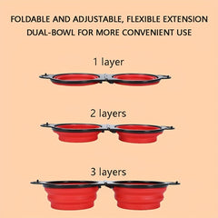 Portable Double Dog Bowls Set for Outdoor Travel - Easy to Clean