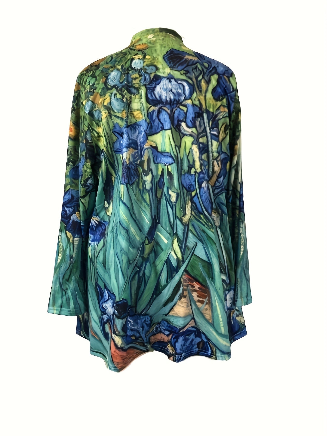 Plus Floral Print Long Sleeve Open Front Cardigan