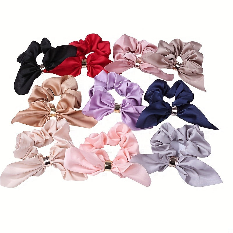Satin Rabbit Ear Scrunchie Hair Tie Leather Band