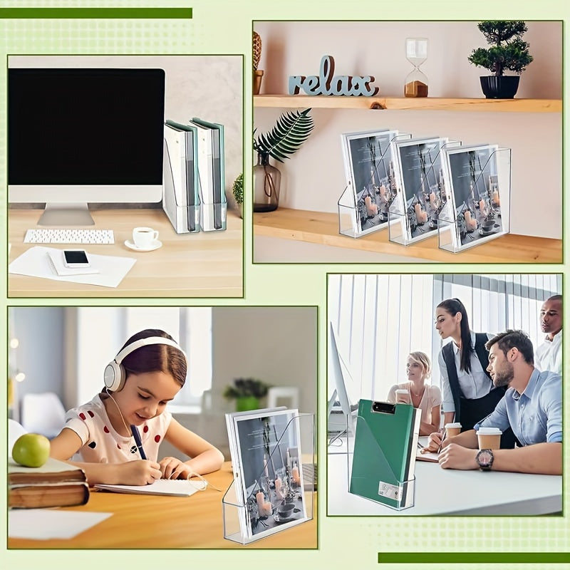 Clear Acrylic Desktop Organiser Magazine File Holder Plastic Paper Tray