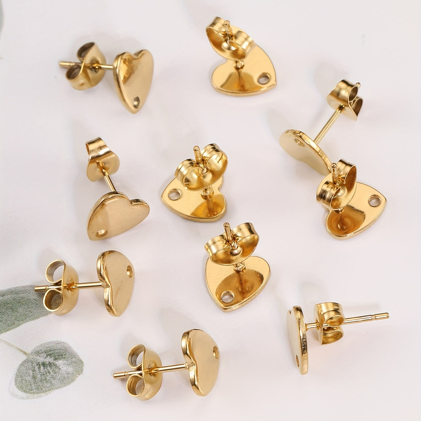10pcs Golden Love Heart Ear Studs for DIY Earrings Base