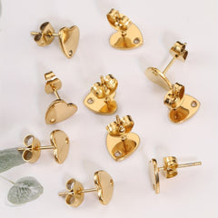 10pcs Golden Love Heart Ear Studs for DIY Earrings Base