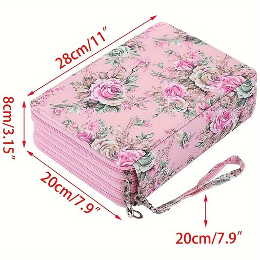 200 Holes Pencil Case Colored Pencil Holder Pen Storage Bag Zipper Rose Green