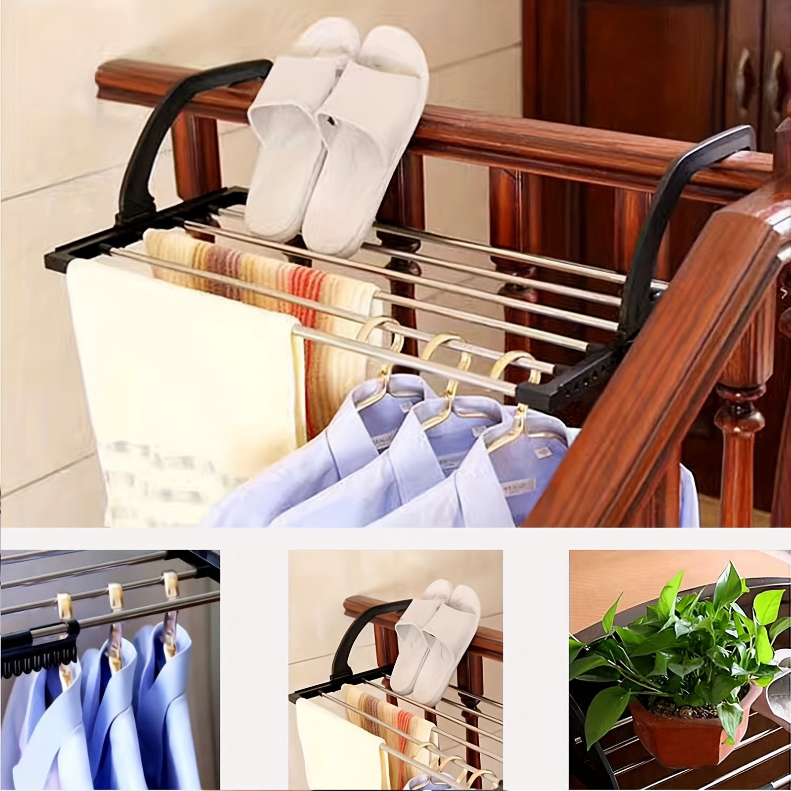 Folding Towel Drying Rack Stainless Steel Clothes Hanger Space Saver