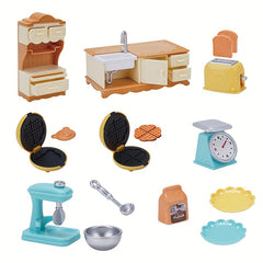 Dollhouse Kitchen Set with Dining Table & Cabinet Pretend Play Toy