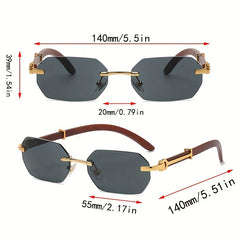 Wood Grain Mirror Legs Frameless Sunglasses Retro Mixed PC Sunglasses