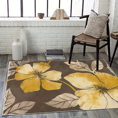 Yellow Large Pattern Area Carpet Machine Washable Non Slip Floor Mat
