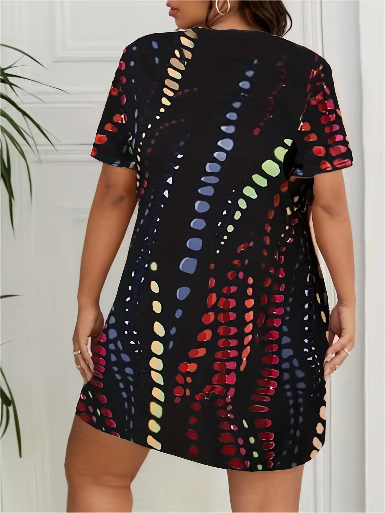  Tie Dye Print Lounge Dress Short Sleeve Round Neck Sleep Tee