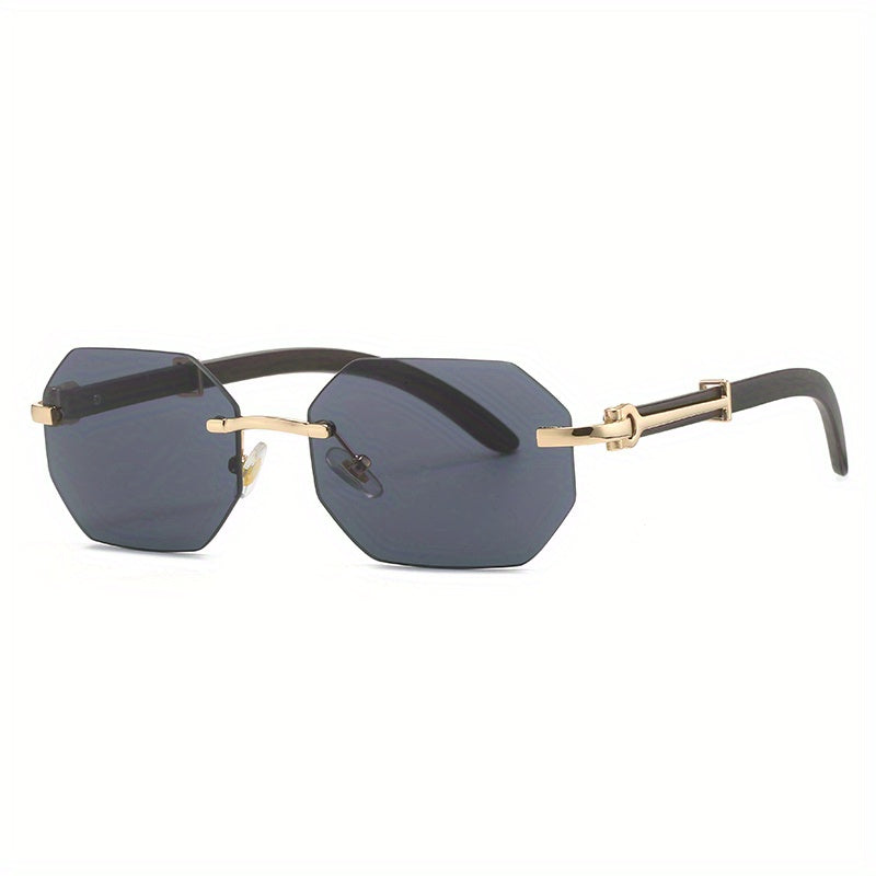 Men's Rimless Sunglasses Polygon Metal Glasses for Summer