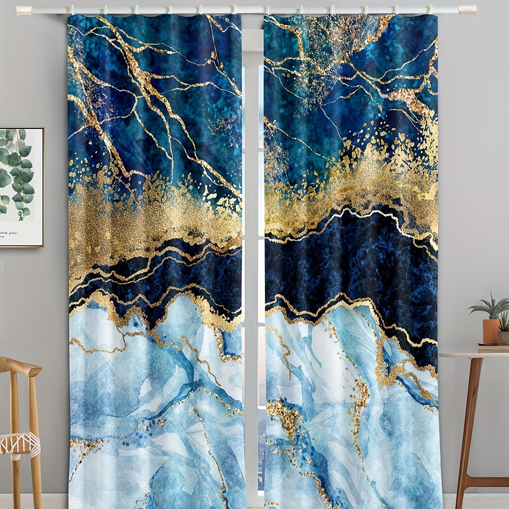2pcs Marble Print Polyester Curtain for Home Decor Bedroom Office Kitchen