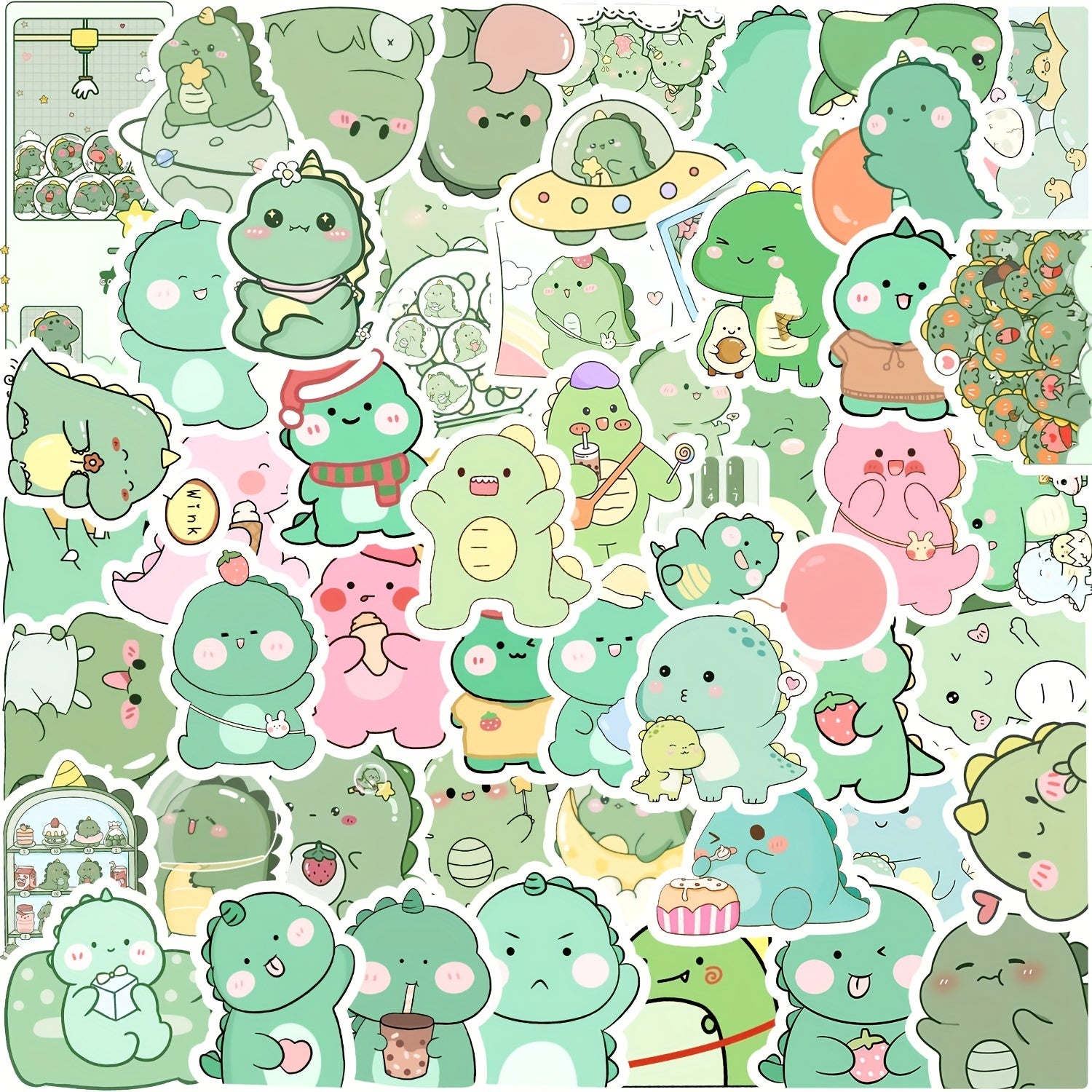 50 Green Dinosaur Series Graffiti Stickers for Motorcycle Laptop Cup