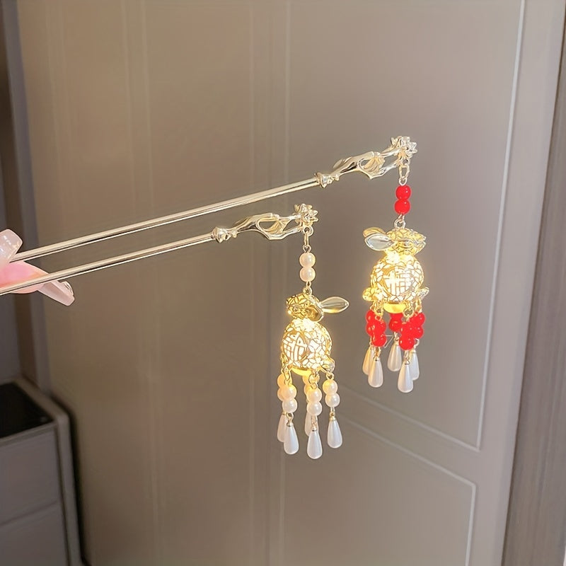 Luminous Rabbit Light Pendant Hairpin Chinese Style Hair Stick