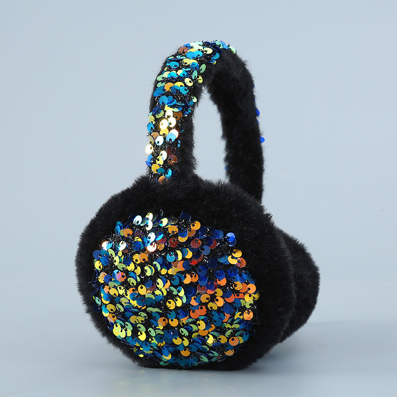 Sequin Winter Earmuffs Fluffy Faux Fur Ear Warmers for Women