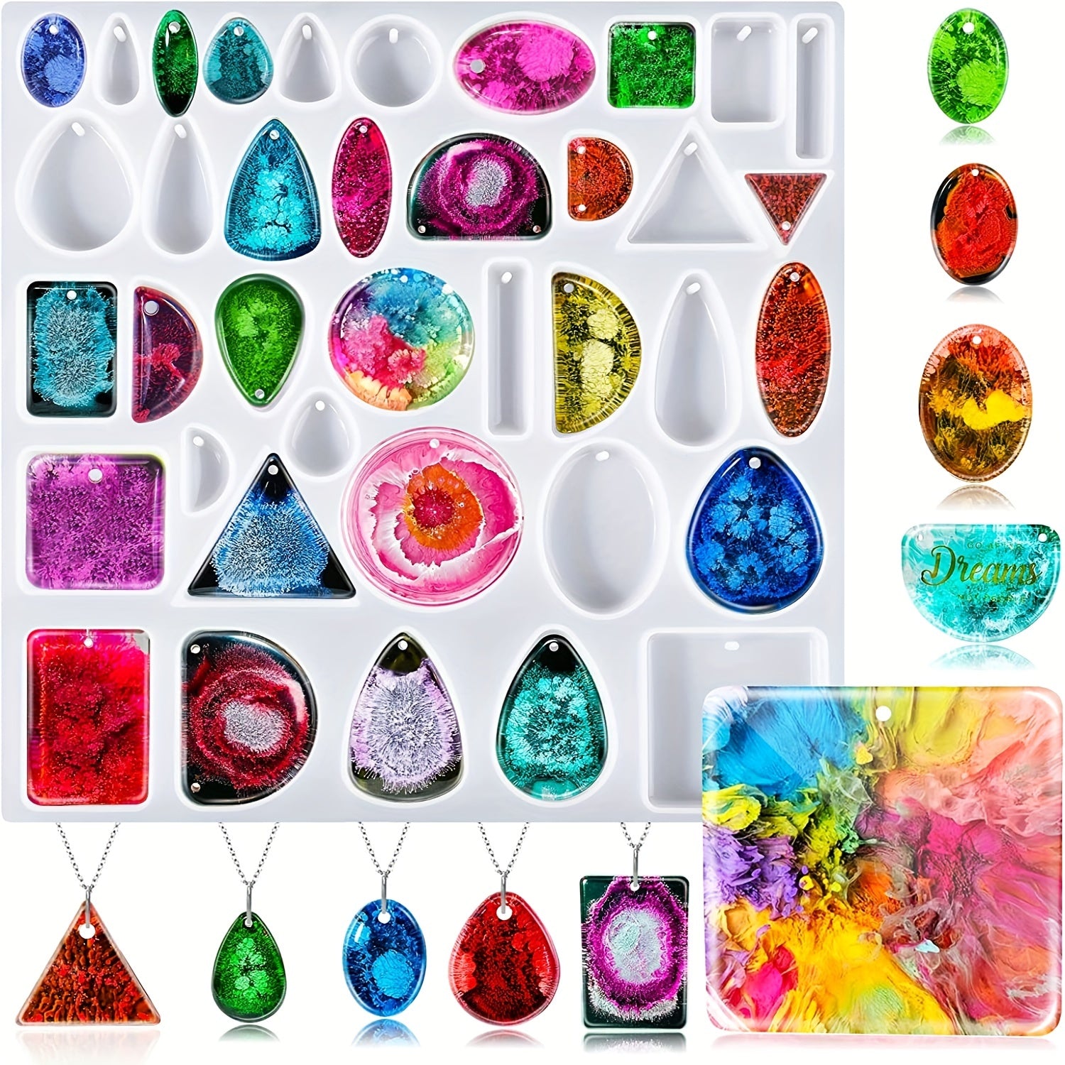 38-Grid Pendant Silicone Molds for Jewelry Resin DIY