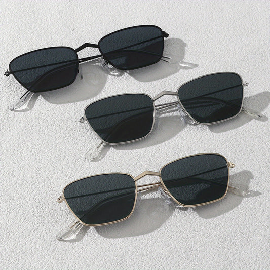 3 Pairs Men's Small Frame Metal Sunglasses with Zipper Case