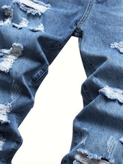 Retro Style Ripped Jeans Men's Casual Distressed Denim Pants