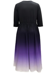  Colorblock Ombre V Neck Maxi Dress