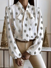  Casual Blouse Women's Plus Argyle Print Lantern Sleeve