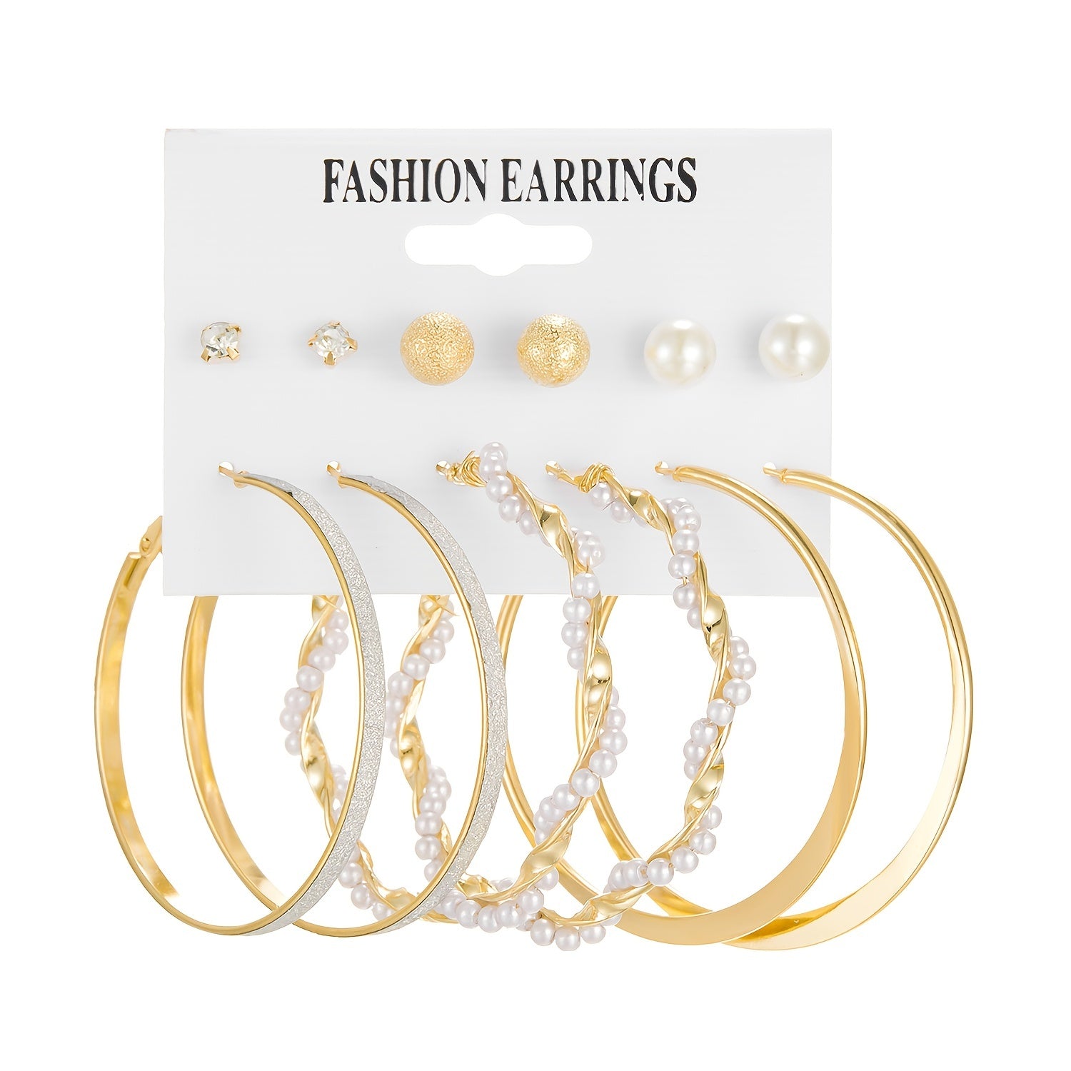 6Pairs Metal Stud Hoop Earrings Set For Women Girls