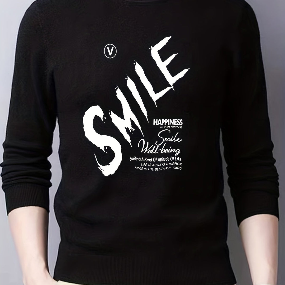 Smile Knitted Sweater Men's Casual Warm Crew Neck Pullover for Fall Winter