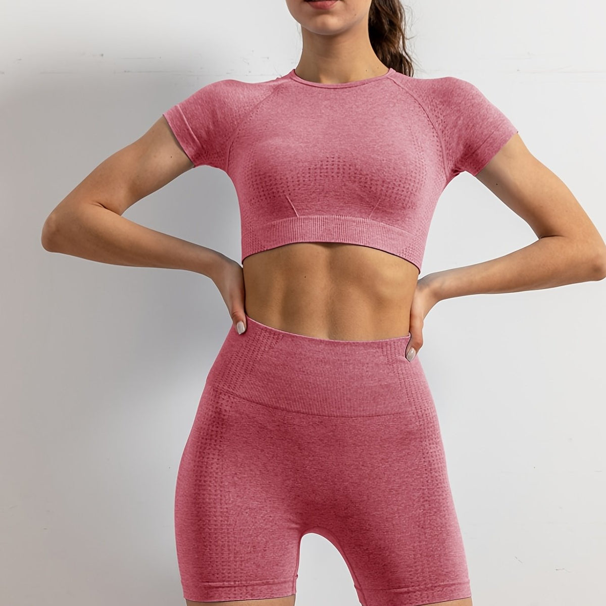 2pcs Yoga Sports Sets Quick Drying Short Sleeve Sports Cropped Tank Tops