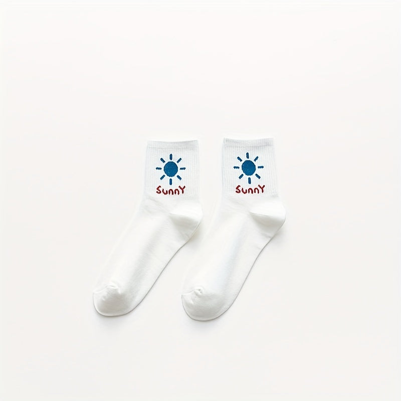 6 Pairs Cartoon Print Socks Comfy & Mid Tube Socks Women's Stockings